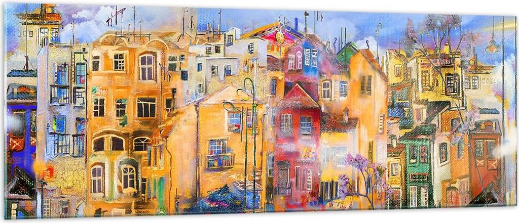 Bilder auf glas - Altstadt Mietshaus - 140x50cm - Glasbilder - Wandbilder - Kunstdruck - zum Aufhängen bereit - Wanddekoration aus Glas - Glas Bil...