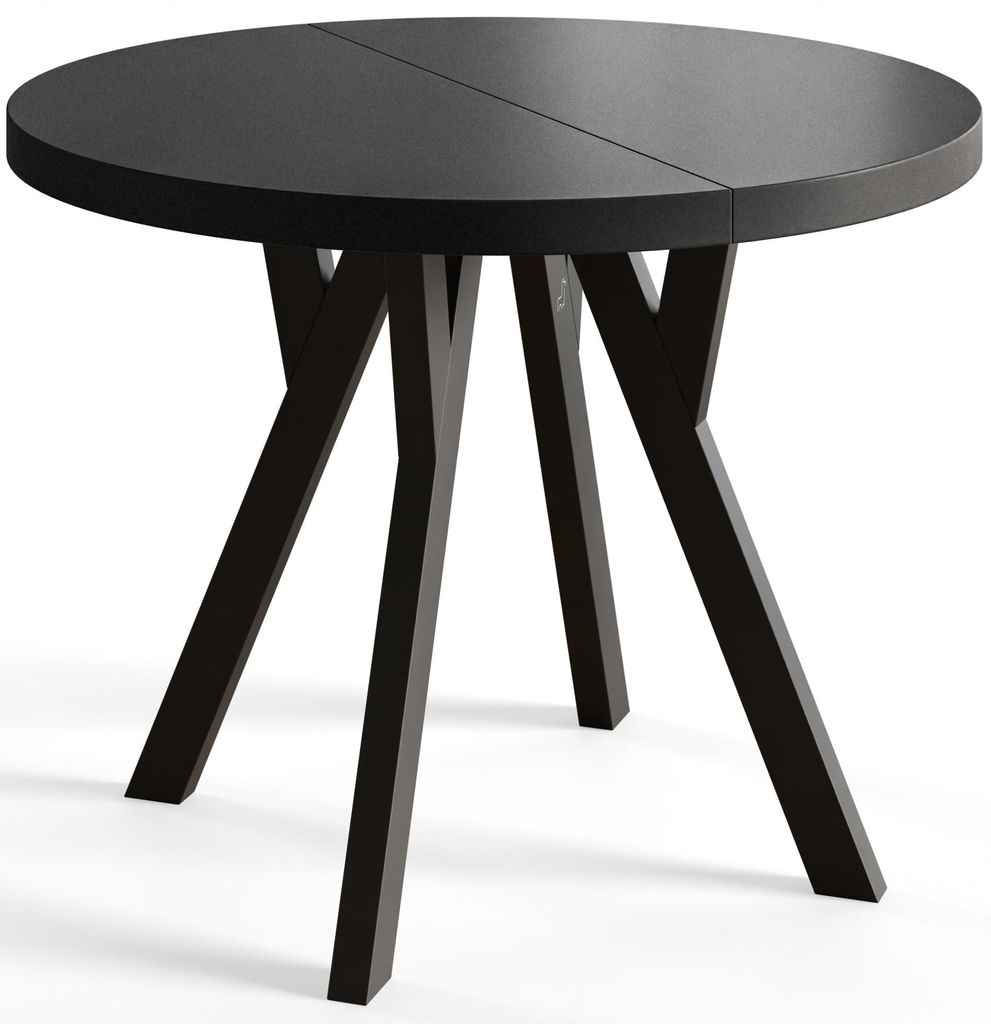 Runder Esszimmertisch OVO, ausziehbarer Tisch Durchmesser: 80 cm bis 130 cm, Wohnzimmertisch Farbe: Schwarz, mit Stabile Beine in Farbe Schwarz
