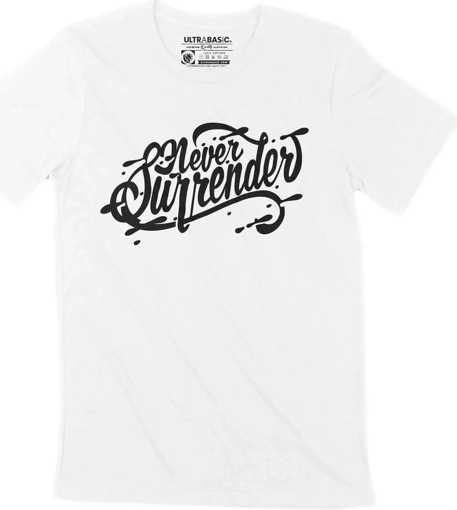 Herren Grafik T-Shirt Niemals aufgeben – Never Surrender – Öko-Verantwortlich Vintage Jahrgang Kurzarm Lustige Druck Geburtstag Geschenk Mann