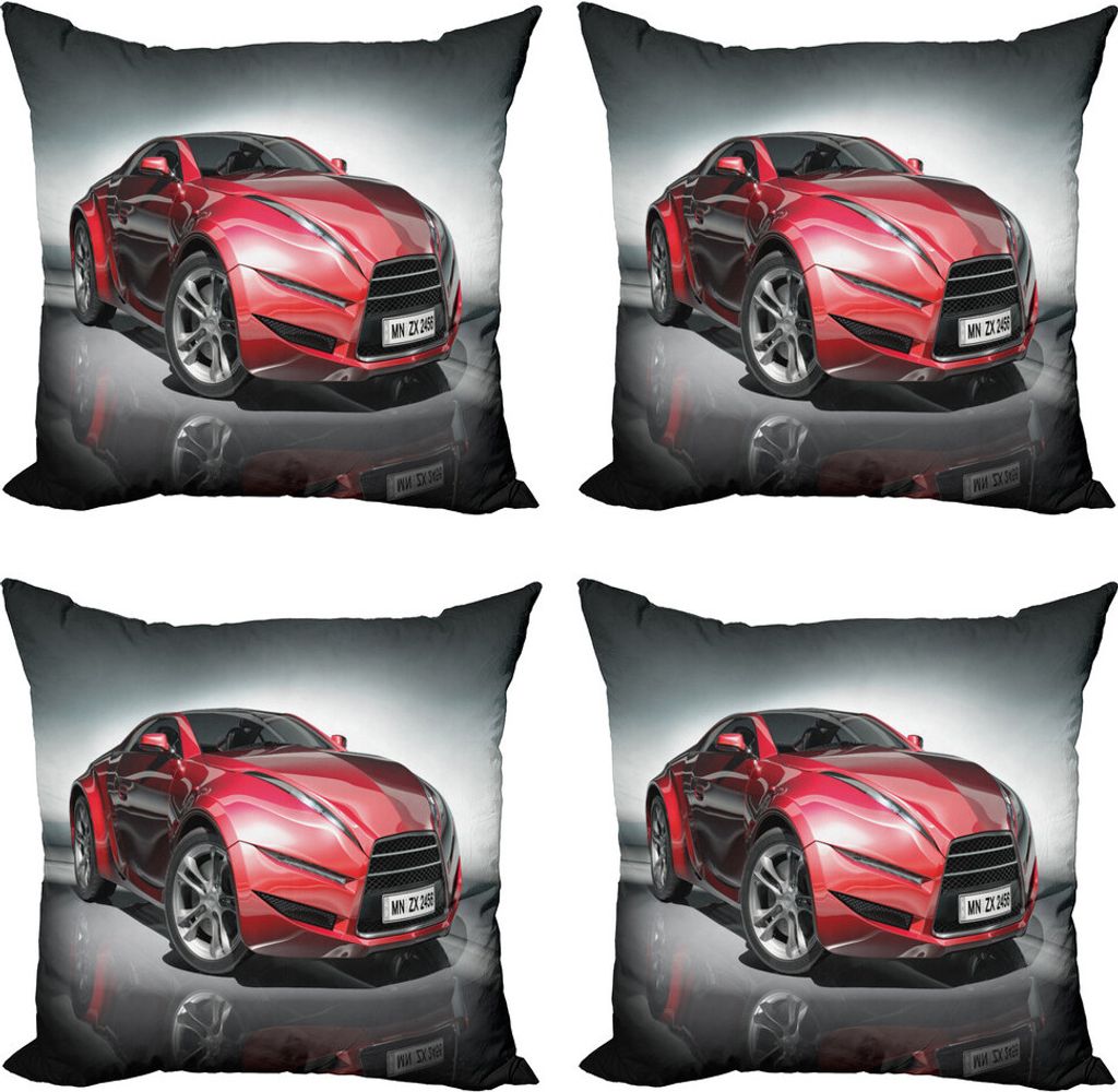 ABAKUHAUS Autos Kissenbezug Set (4 Stück), Red Schnell Sports Racing Männer, Moderner Doppelseitiger Digitaldruck, 40 cm x 40 cm, grau, Rot,