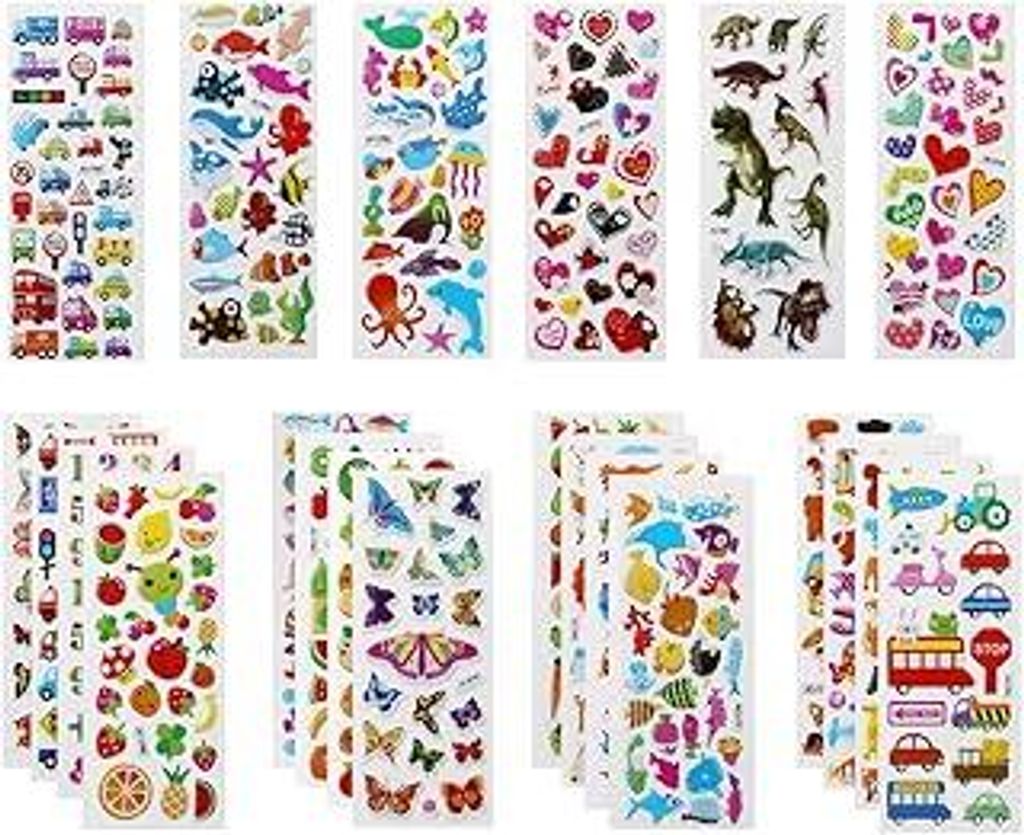 Vicloon 3D Aufkleber für Kinder, 22 Blätter 500+ Verschiedene Geschwollene Aufkleber, Geschwollen Stickers, Einschließlich ruchtaufkleber, Tiera...