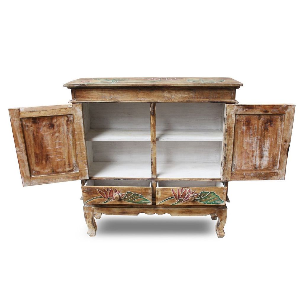 Schrank Kommode Sideboard Flurschrank Dielenschrank Telefonschrank Blumen Lotus 85cm Braun Color W/W