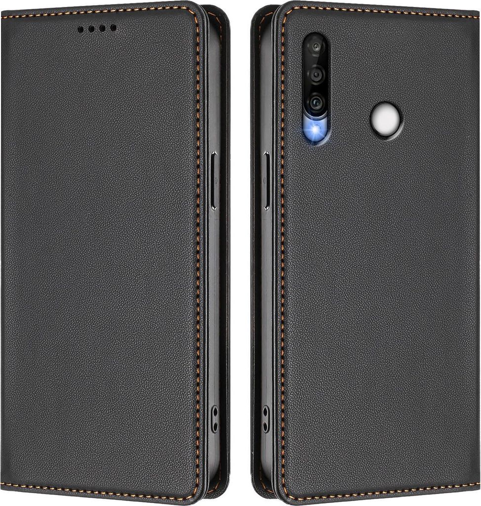 Handyhülle für Huawei P30 Lite, Kunstleder Klapphülle Stoßfeste Magnetische Hülle mit Ständer Schwarz