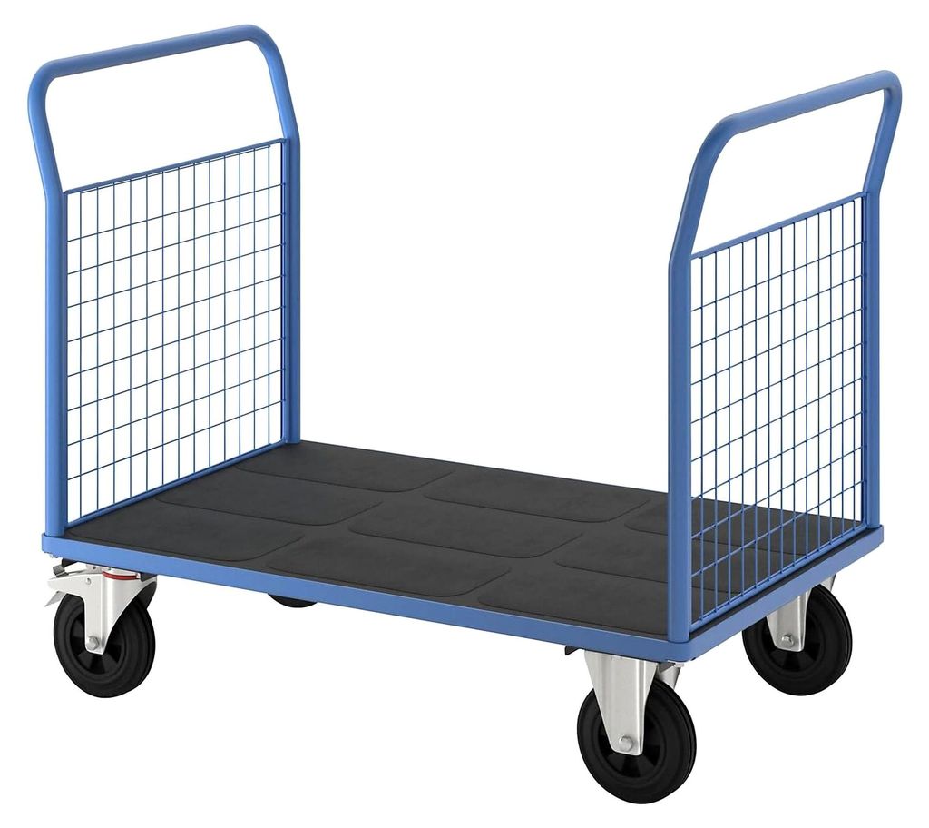Plattformwagen mit 2 Gitter-Stirnwänden | LxB 1250 x 800 mm | Vollgummireifen