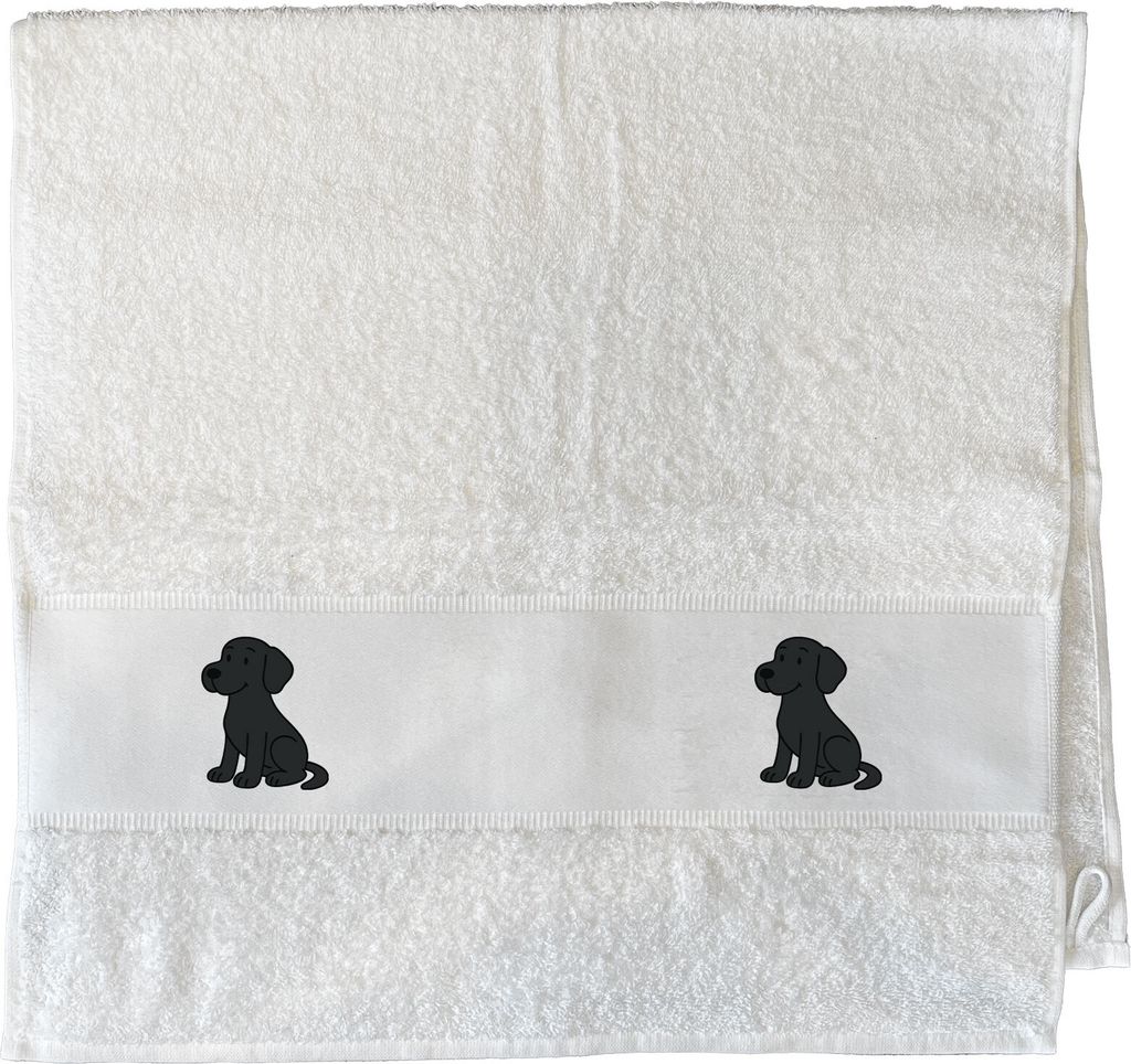 Huuraa Handtuch schwarzer Labrador Retriever Black Labi Comic 50x100cm White Baumwolle Handtuch Geschenkidee