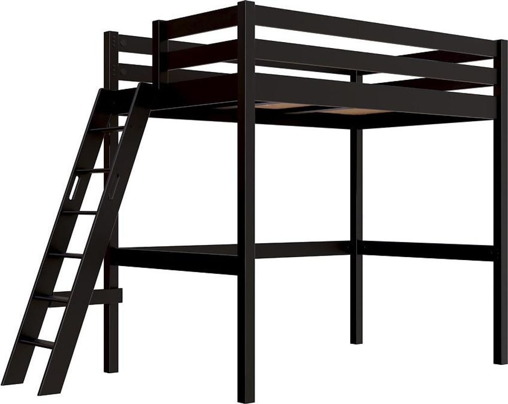Hochbett holz mit Leiter Sylvia - 120x200 schräge Leiter - Schwarz