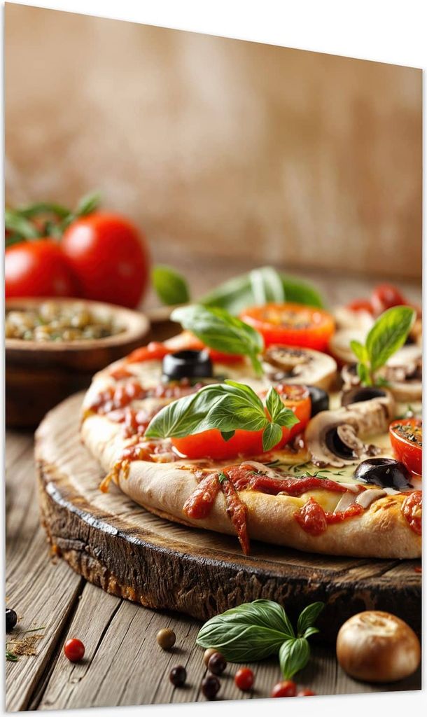 Glasbild 75x100cm in XXL für Wohnzimmer, Schlafzimmer Motiv Pizza im Holzofen