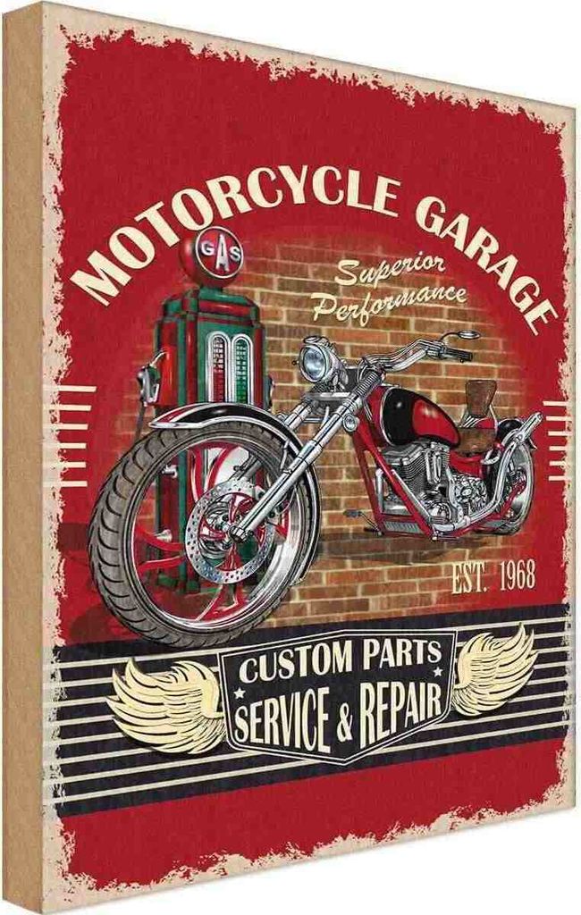 vianmo Holzschild 30x20 cm Motorrad Motorcycle Garage Service Auto Werkstatt