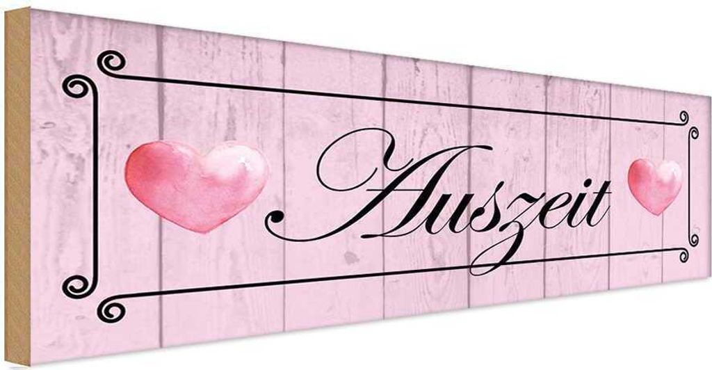 vianmo Holzschild 10x27 cm Auszeit Herzen rosa Dekoration
