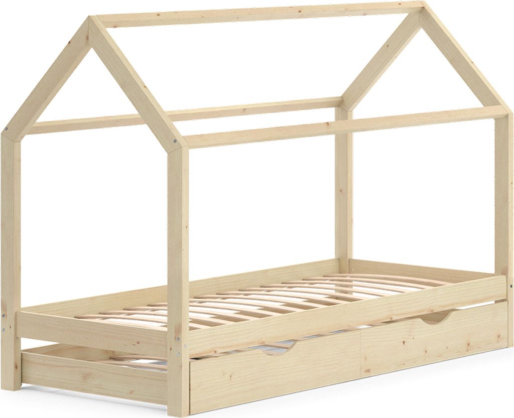 Hausbett Vitalispa Wiki Naturholz 90x200 cm mit Gästebett, Produktbild 