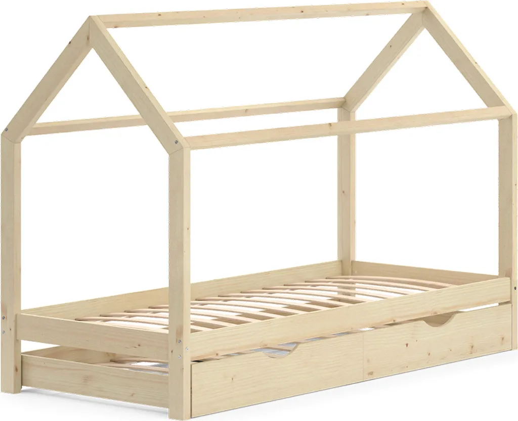 Lit d'appoint intégré avec lit cabane Vitalispa Wiki bois 90x200