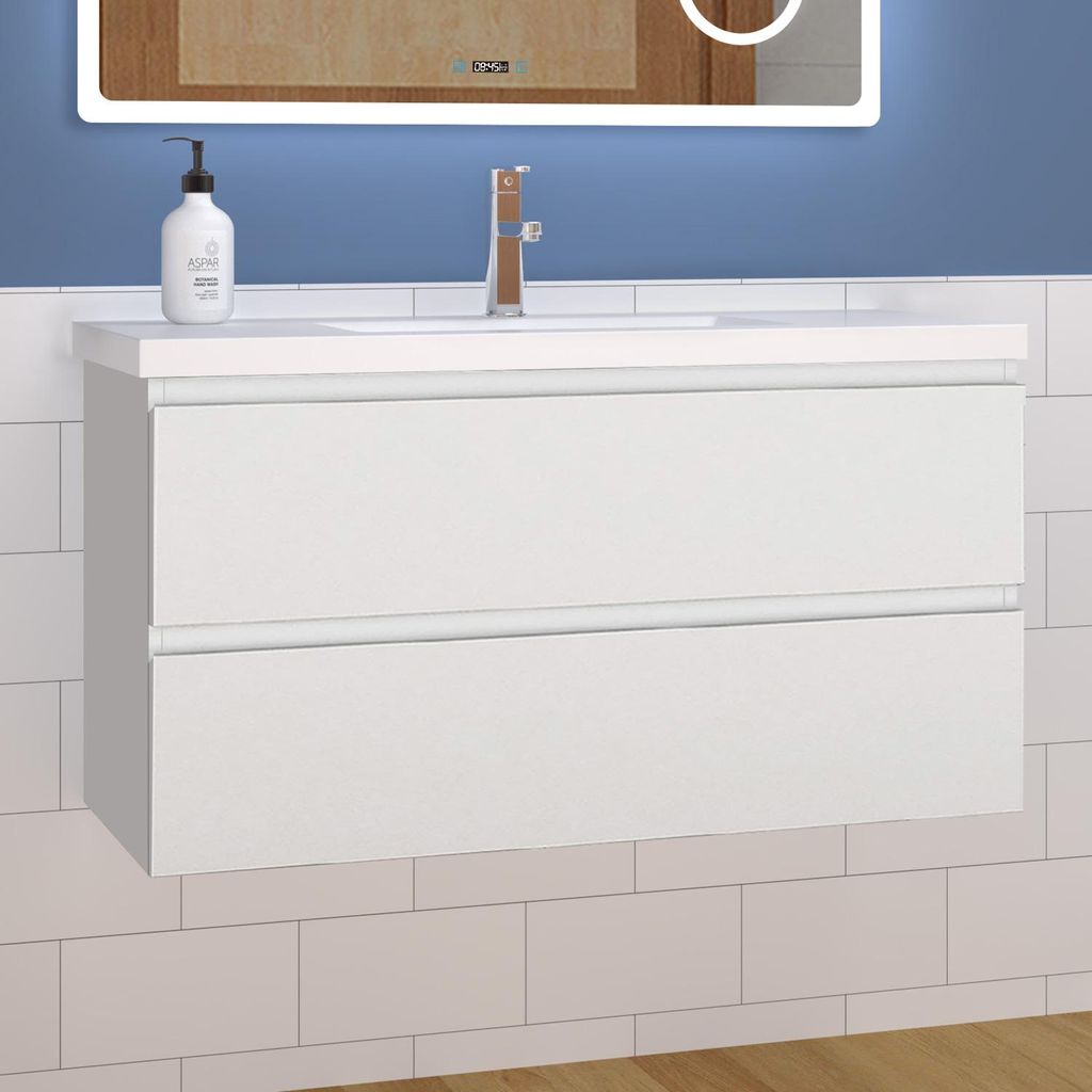 Waschtisch mit Unterschrank 100cm Alast Badmöbel Set Weiß Waschbecken mit Unterschrank MDF Softclose