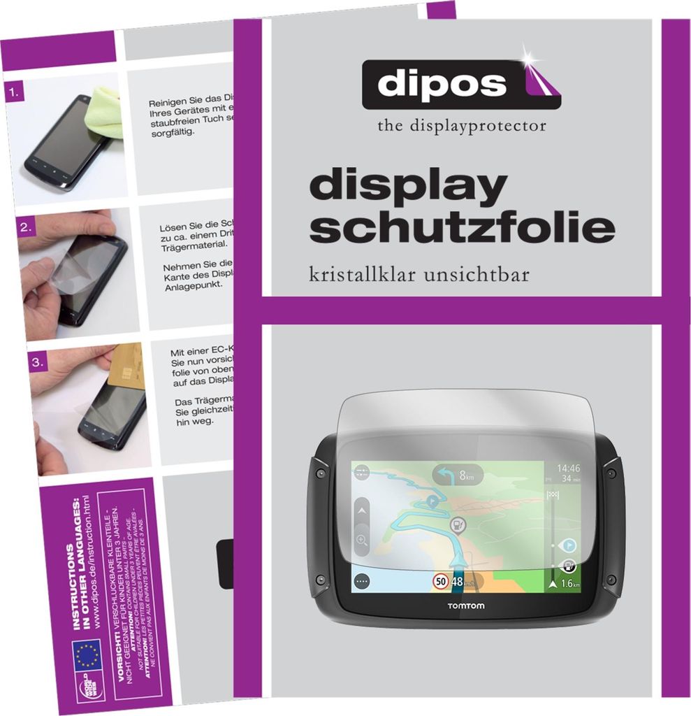 3x Schutzfolie für TomTom Rider 42 klar Displayschutzfolie Folie Display Schutz dipos