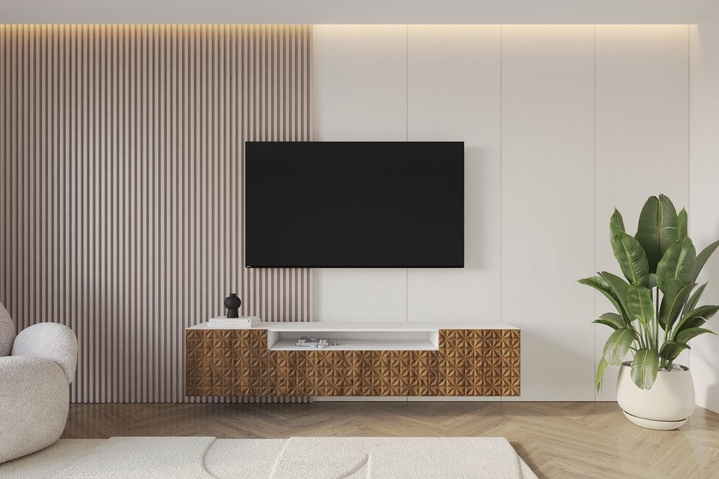 ALTDECOR TV-Schrank VIRA-W mit Gefrästen Fronten 200x40x41 Lowboard hängend, TV Möbel, TV Cabinet, Fernsehtisch, Fernsehschrank, TV Kommode, TV ...