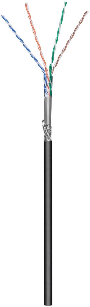 Goobay CAT 5e Outdoor Netzwerkkabel, SF/UTP, schwarz - Kupferkaschierter Aluminiumleiter (CCA), AWG 24/1 (solid), Polyethylen-Kabelmantel (PE)