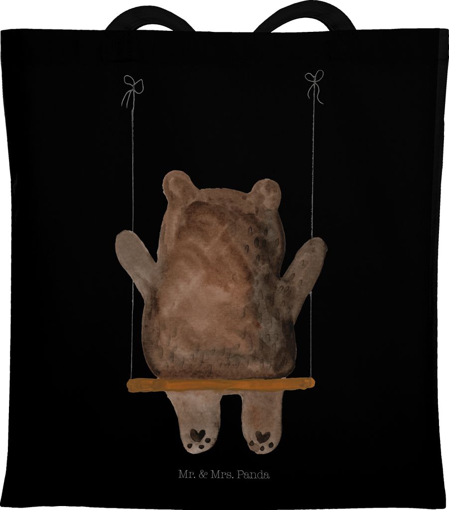 Mr. & Mrs. Panda Tote Bag Bär Schaukel - Schwarz - Geschenk, Shopping Tasche, Beutel, Teddy, Büchertasche, Schultasche, Jutebeutel