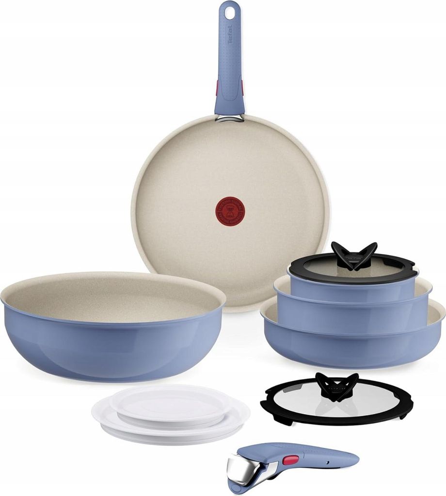 Tefal Ingenio Serenity 11-teiliges Set Blue Salt L829SB, Gemischtes Set, Blau, Aluminium, Mineral, Blau, Glas/Kunststoff