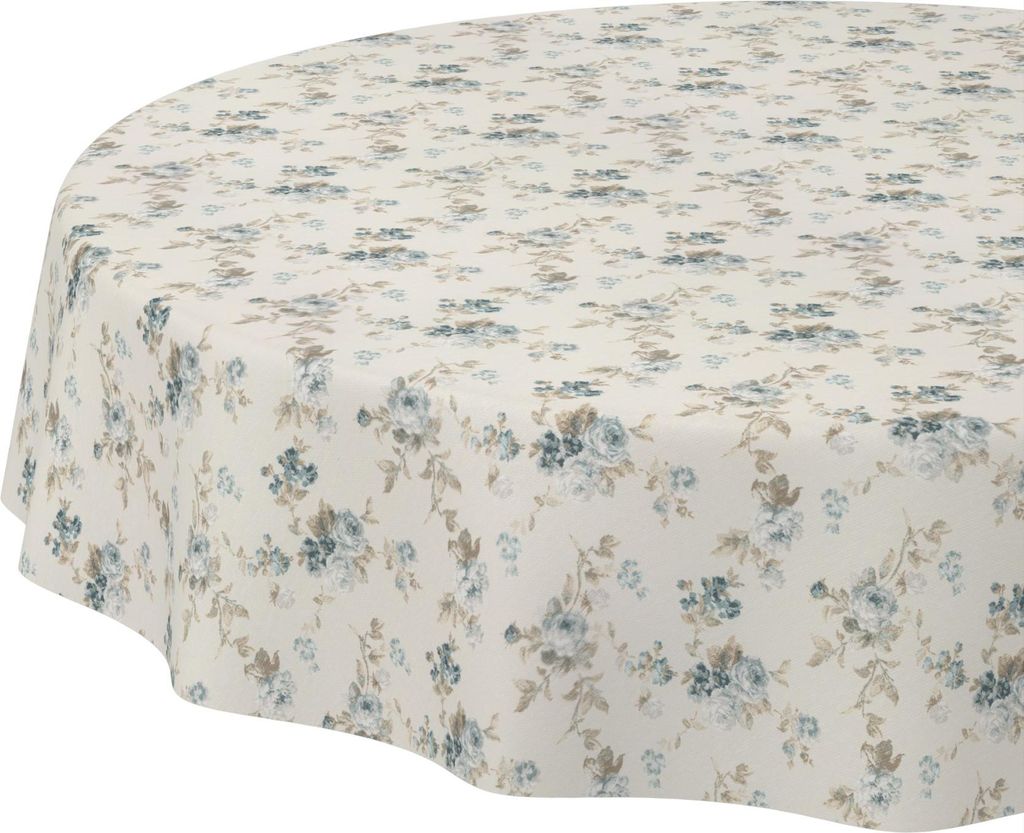 Tischdecke Zeitlos Rosen Blau Rund 100cm Schnittkante Wasserabweisend abwaschbar