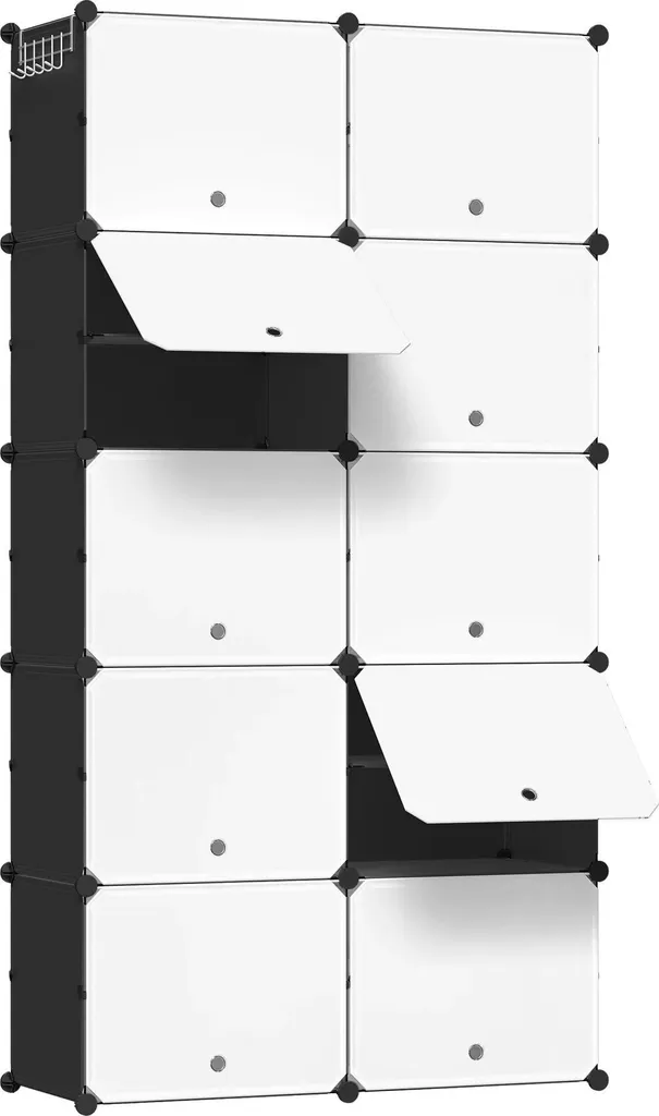 Scarpiera Design Modulare Bianco/Nero 10 Scomparti 180cm