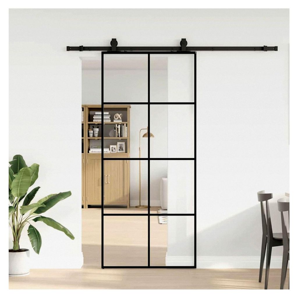 Schiebetür aus ESG-Glas mit Aluminiumrahmen, transparent/schwarz, 90x205cm