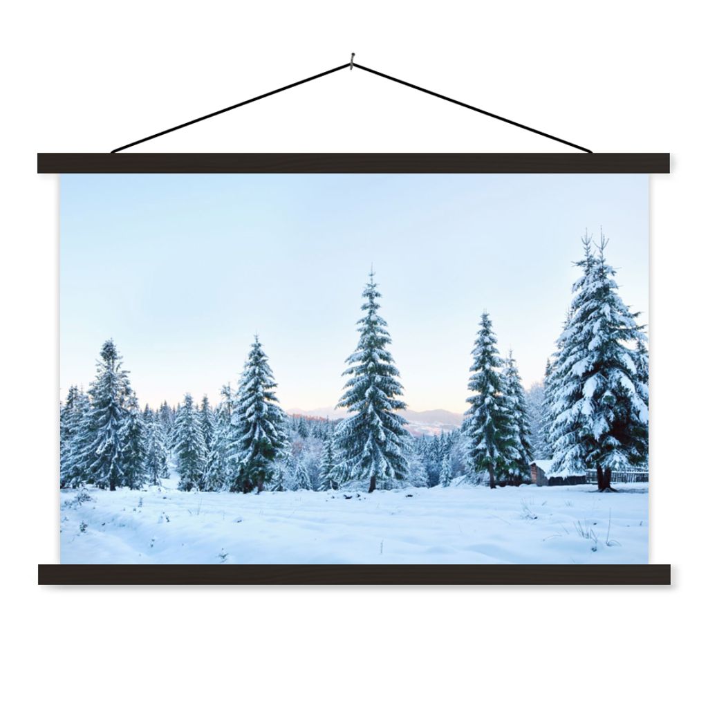 MuchoWow Textilposter Winter - Schnee - Bäume 60x40 cm mit schwarzem Rahmen - Hölzernes