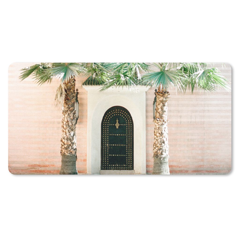 MuchoWow Schreibtischunterlage Tür - Marrakesch - Palme - Weiß - Tropisch 80x40 cm - XXL Mauspad - Gaming Mauspad