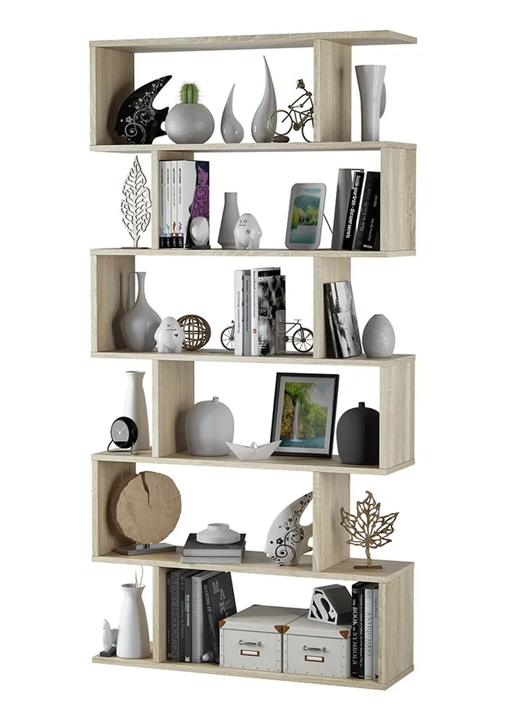 Bibliothèque design 6 niveaux 192 cm Athena structure bois robuste - 9