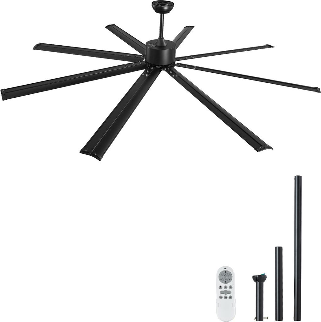 SucceBuy 213 cm Deckenventilator ohne Licht, 6-Gang-Fernbedienung, 8 Flügel aus Aluminium, umkehrbarer Gleichstrommotor, moderner Unterputz-Außen...