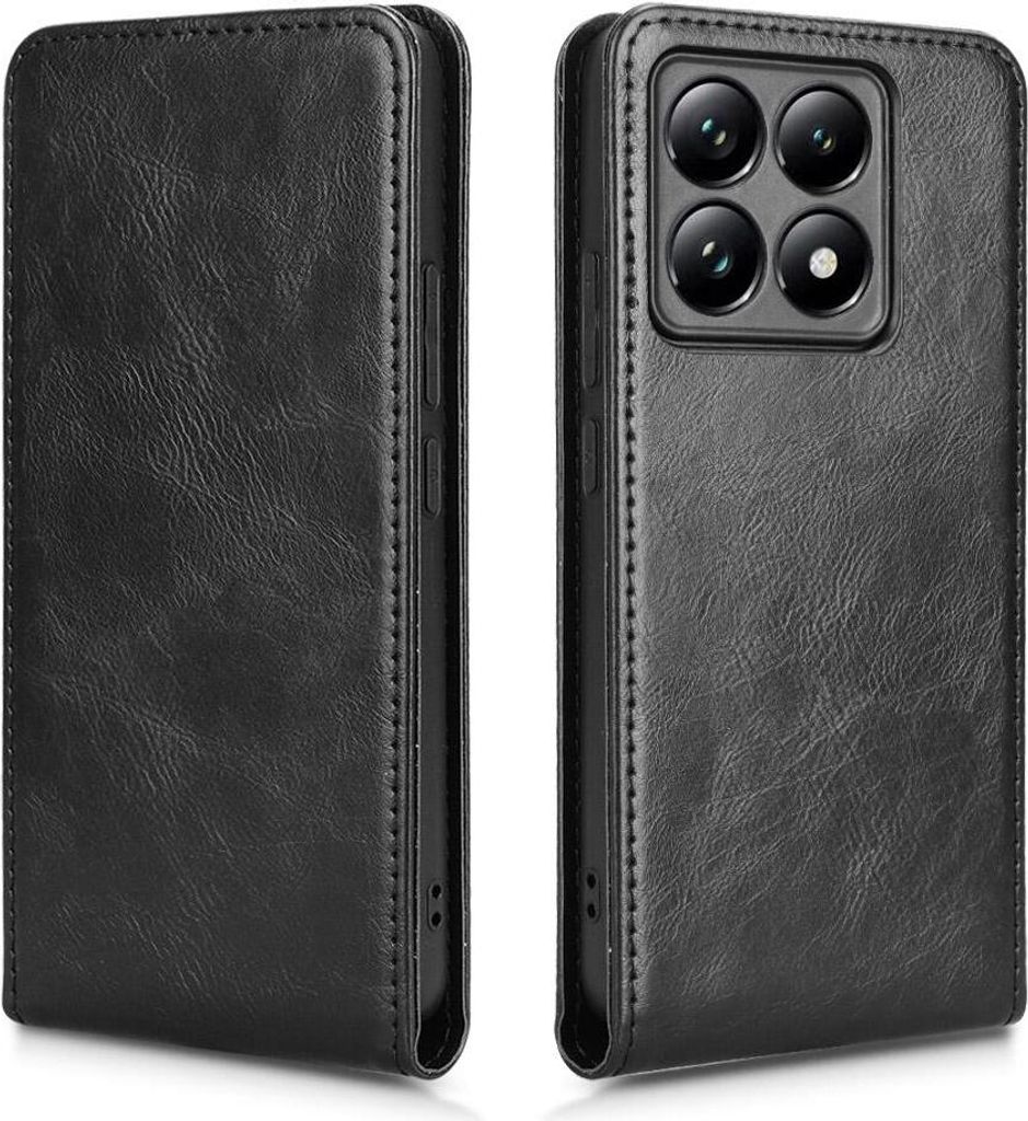 Hülle für Xiaomi 14T Pro - Phonesta Leder Vertical Flip Book Wallet Klapphülle - Schwarz