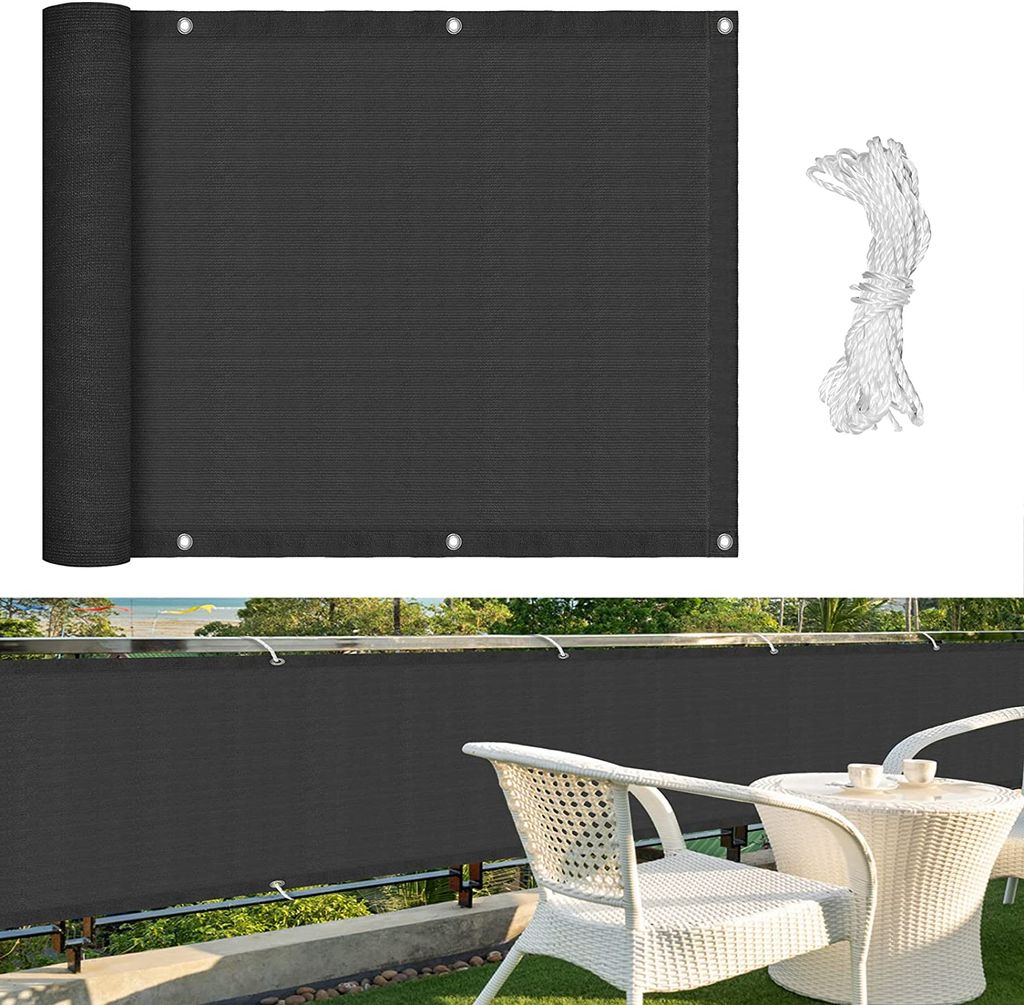 Balkonsichtschutz PVC Balkonbespannung Garten Sonnenschutz mit Ösen und Kordel 