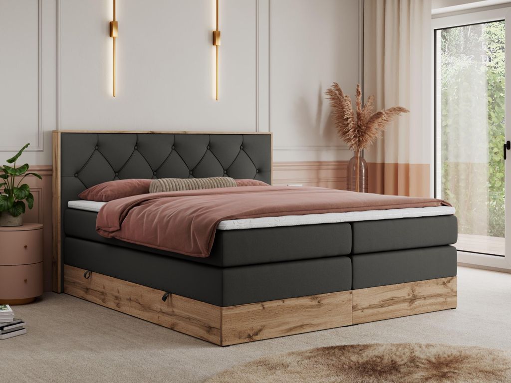 Boxspring kontinentální postel VENETO KING kombinace dřeva Obrázek produktu 