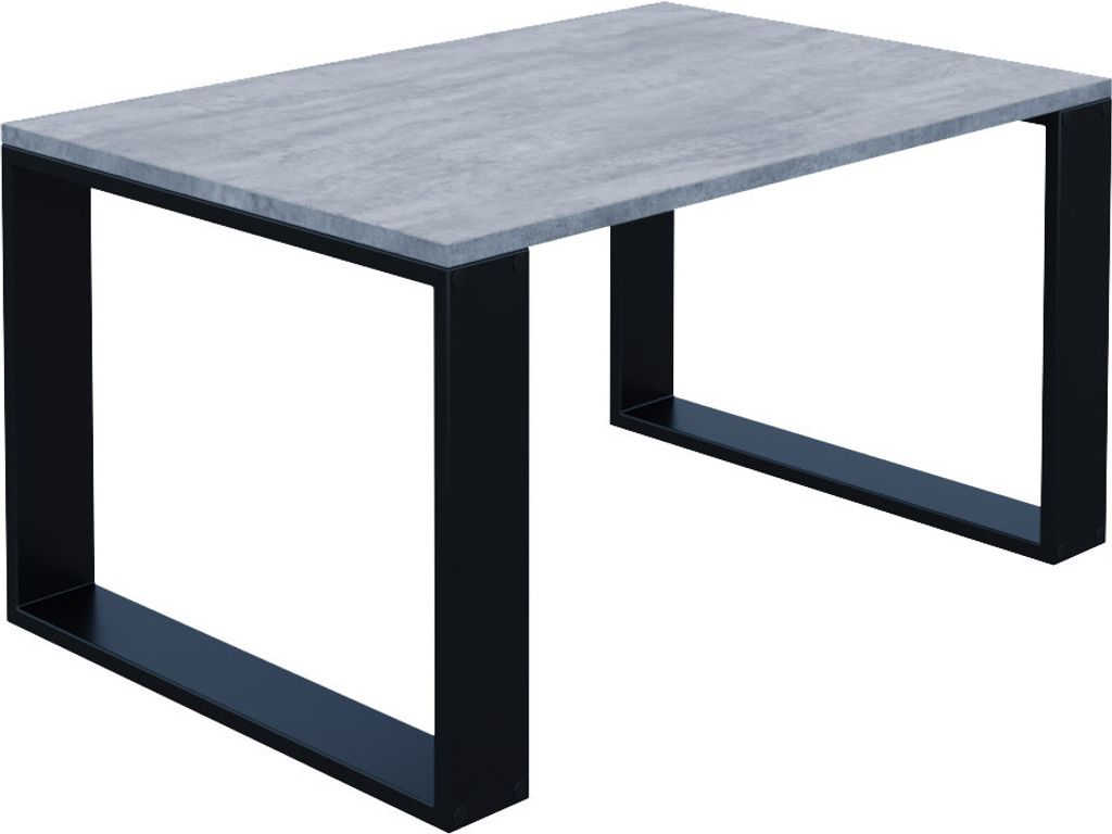 A rectangular coffee table with a gray stone-like top and black metal legs, shown against a white background.