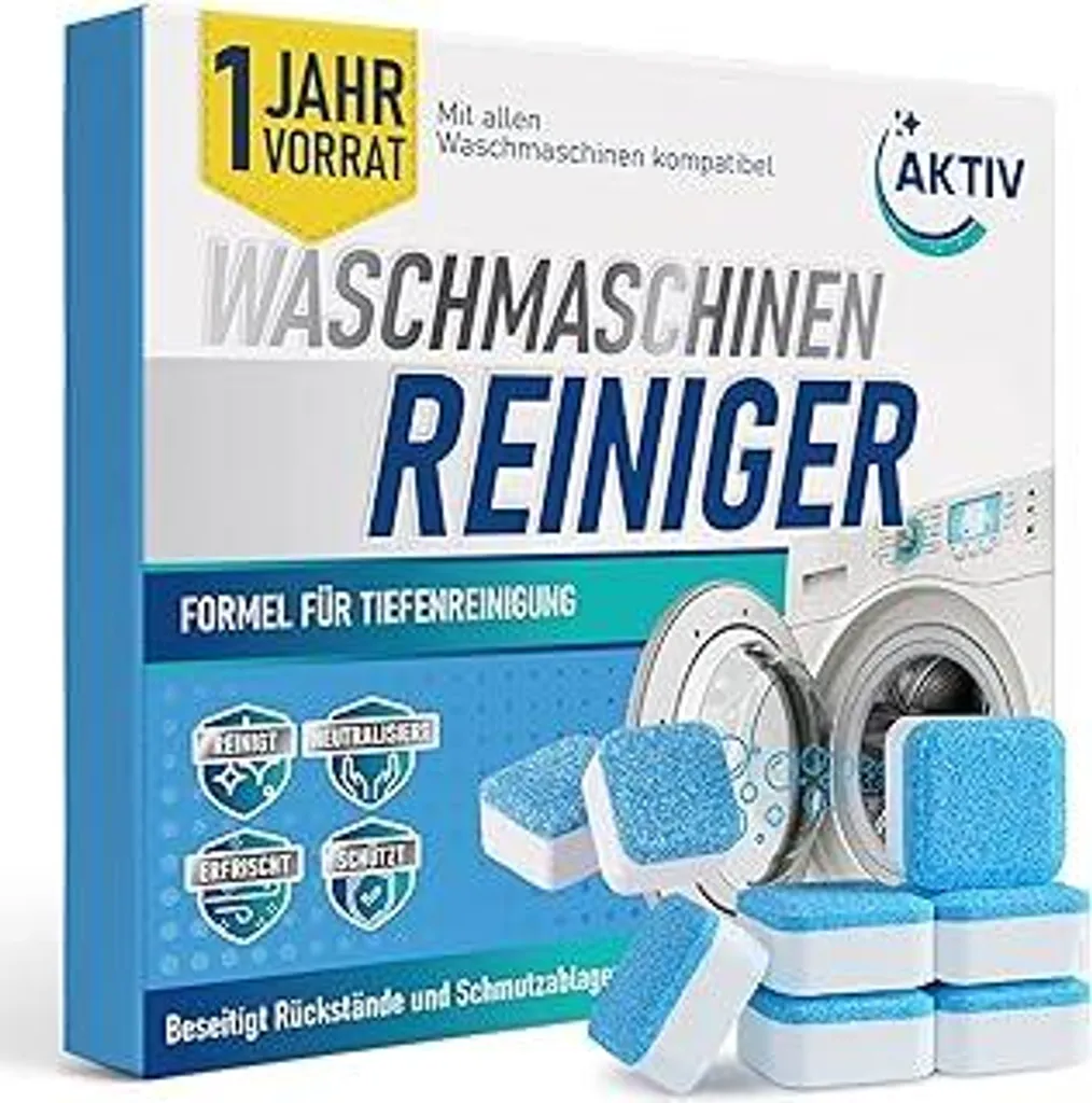 Aktiv 24x Pastiglie detergenti per lavatrice extra forti contro odori e calcare - Detergente per lavatrice con formula per una pulizia profonda - Pulizia igienica della lavatrice Scorta per 1 anno