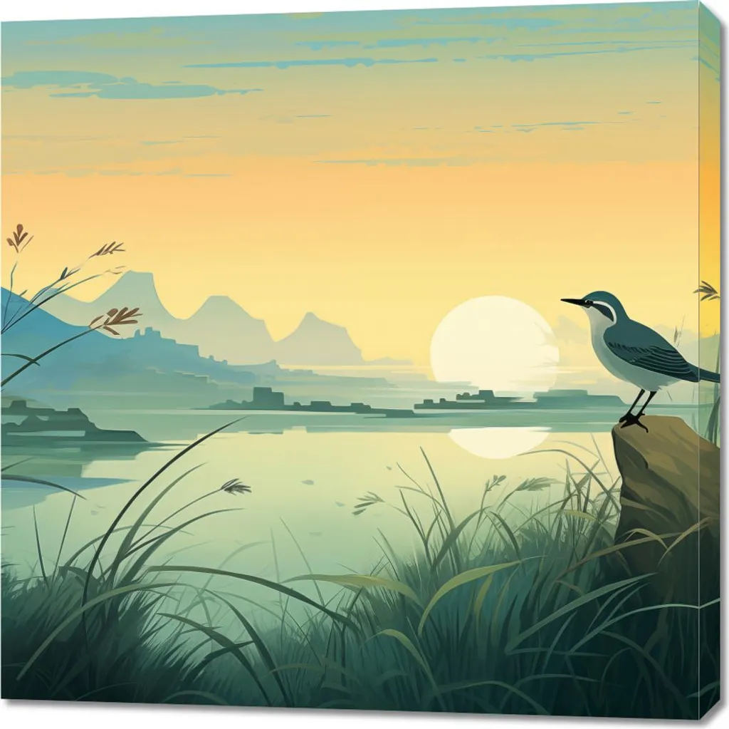 Tableau Image 90 x 90 cm Crépuscule sur le sanctuaire au bord de l'eau