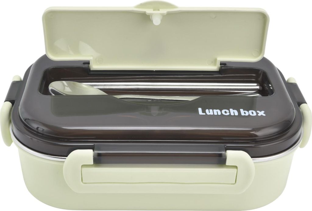 1L Bento Box 304 Edelstahl Fach Leak Proof Portable Thermal Lunch Box mit Essstäbchen Löffel für PicnicGreen