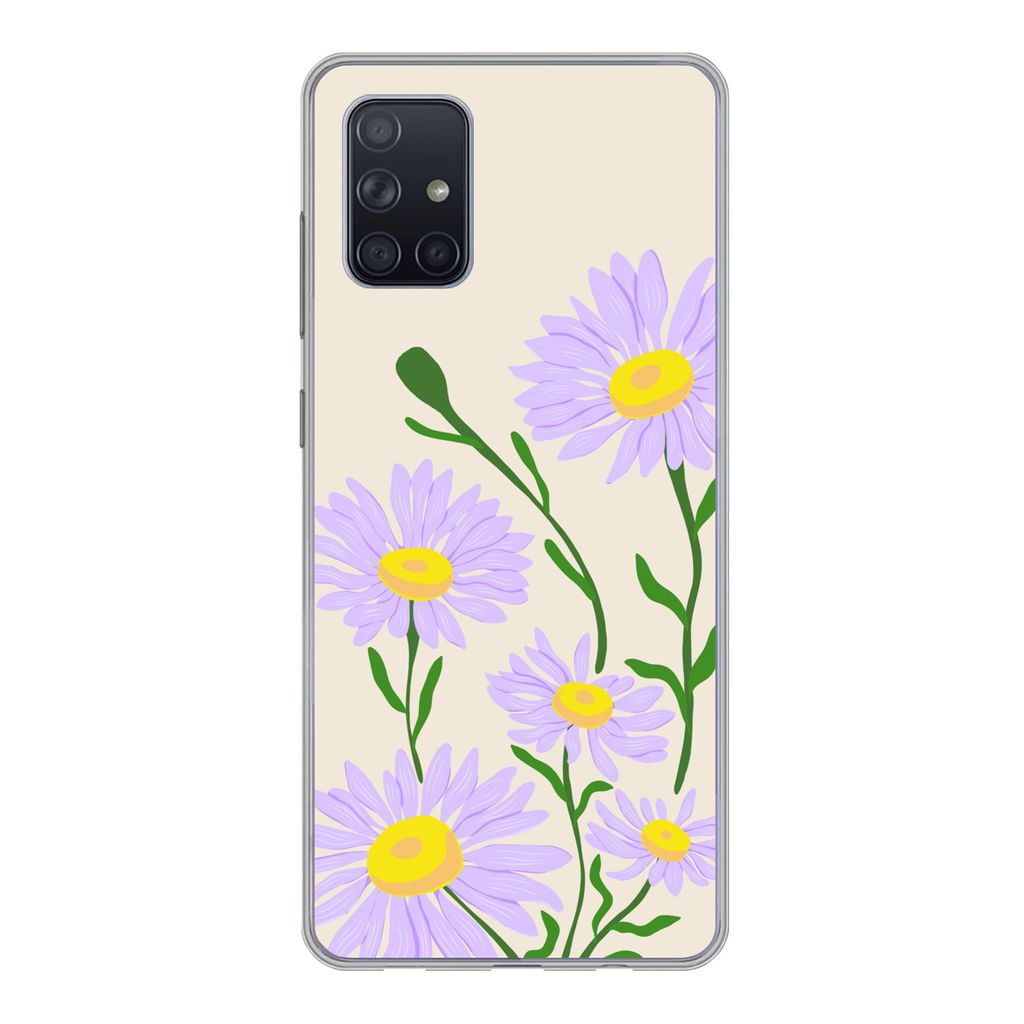 MuchoWow Handyhülle Schutzhülle Hülle für Samsung Galaxy A51 5G Blume - Lila - Minimalismus Silikon Softcase Handy Hülle - Abbildung - Gebur...