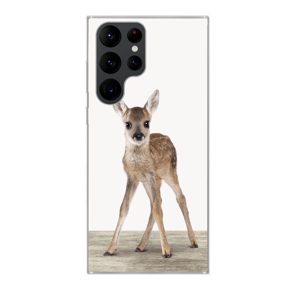 MuchoWow Handyhülle Schutzhülle Hülle für Samsung Galaxy S22 Ultra Hirsche - Baby-Hirsche - Tiere - Mädchen - Jungen - Kinder Silikon Softca...