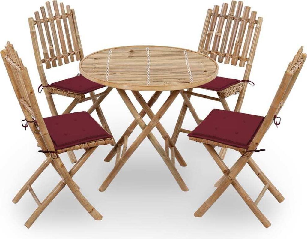 Möbel 5-tlg. Garten-Essgruppe mit Kissen Klappbar Bambus - Loungegruppe 3063969
