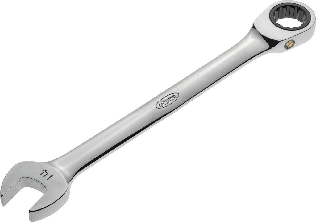 VIGOR Ratschen-Ring-Maulschlüssel lang V1025 Außen Doppelsechskant SW 14 mm