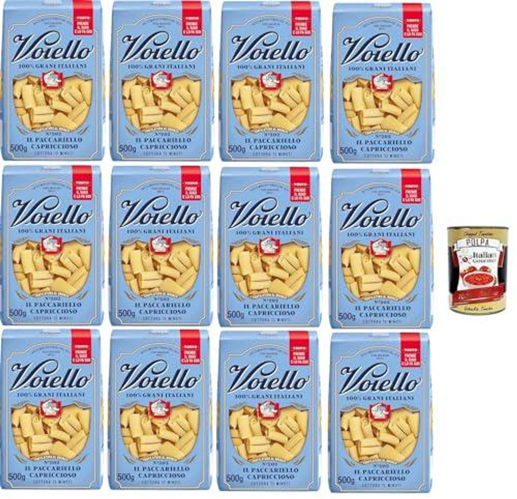 Voiello Il Paccariello Capriccioso Nr. 202 – 100% Italienischer Weizen, Bronzegezogen, Premium Pasta aus Gragnano, 12x500 g+ Italian Gourmet polp...