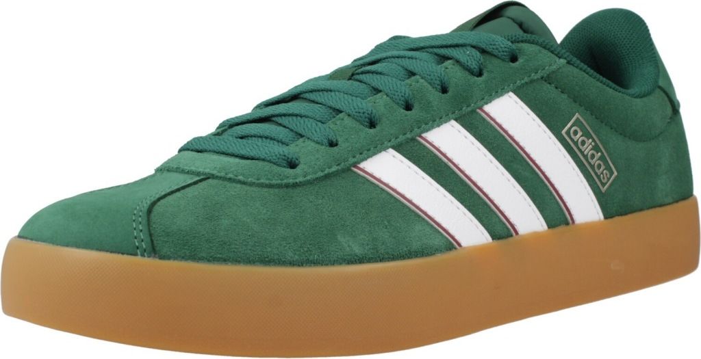A single green Adidas sneaker with white stripes and a brown sole is shown against a white background.