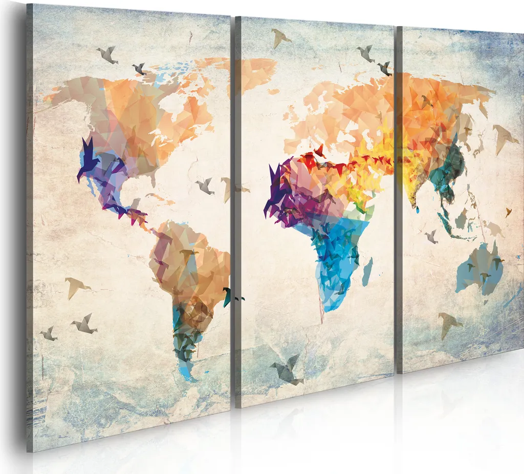 Quadro Mappa del Mondo 120x80 cm - Stampa su Tela Murale Moderno 3 Pezzi - 1