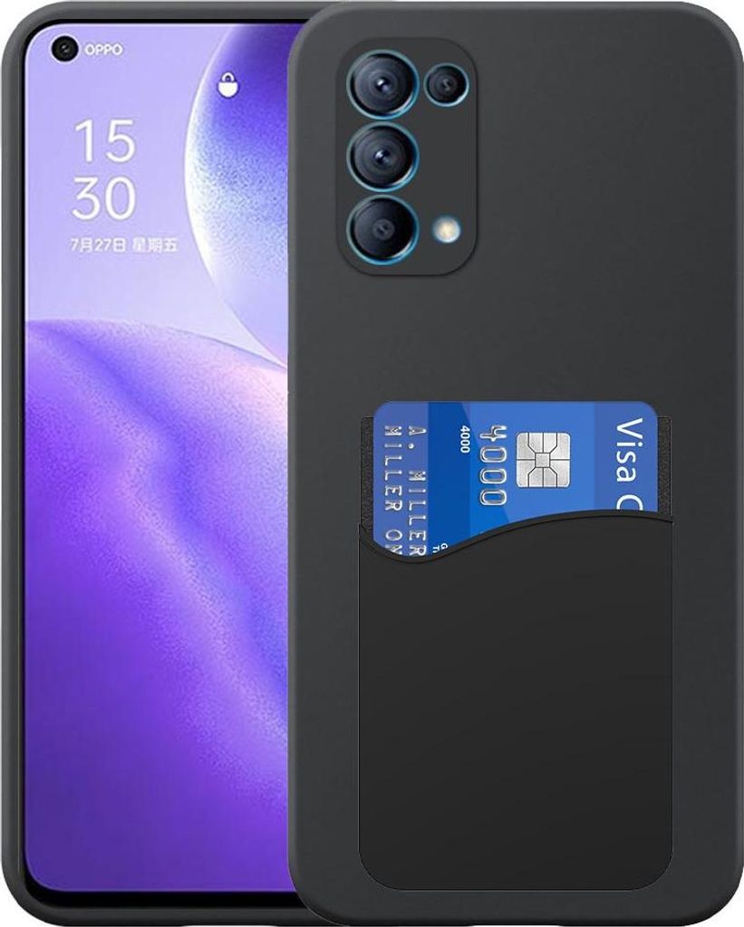 Geeignet für Oppo Reno 5 5G Phone Case mit Silikon-Kartenhalter - Flexible Back Cover Case Silikon TPU mit Silikon Cardslot - Schwarz - Smartphonics