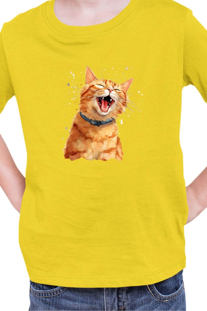 Kinder T-Shirt Funny Cats Breeds American Shorthair Cat, 7-8 Jahr - 128 / Gelb