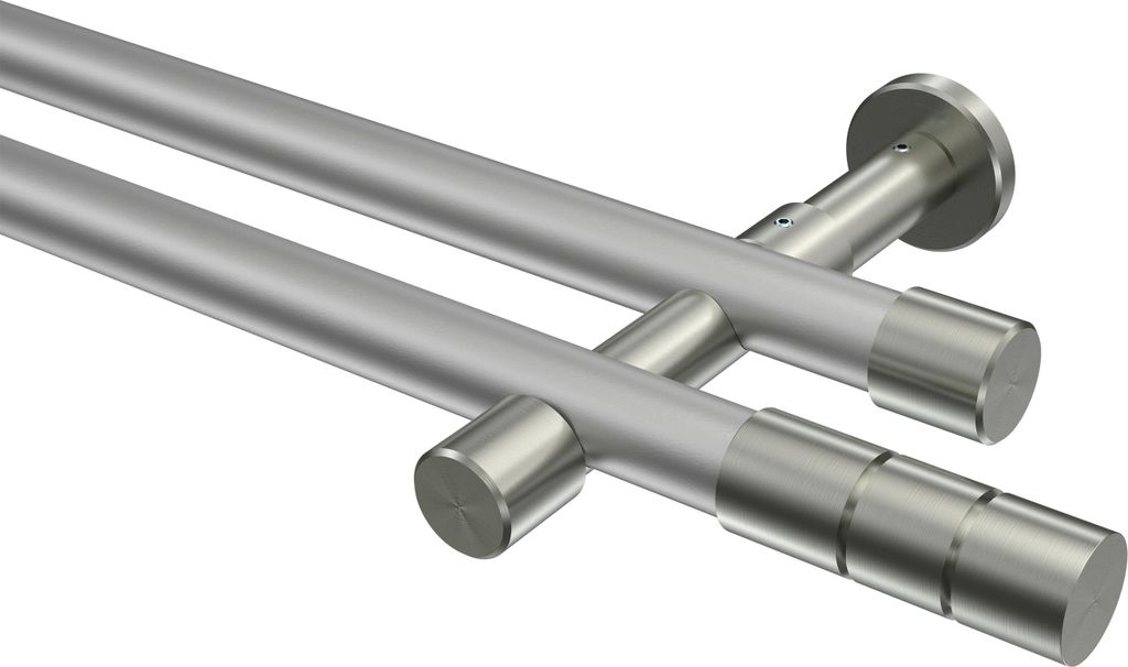 Interdeco Gardinenstange / Vorhangstange Silbergrau / Edelstahl-Optik, Typ Prestige Elanto (Rillenzylinder) ohne Ringe, 20 mm Ø 2-läufig, 600 cm