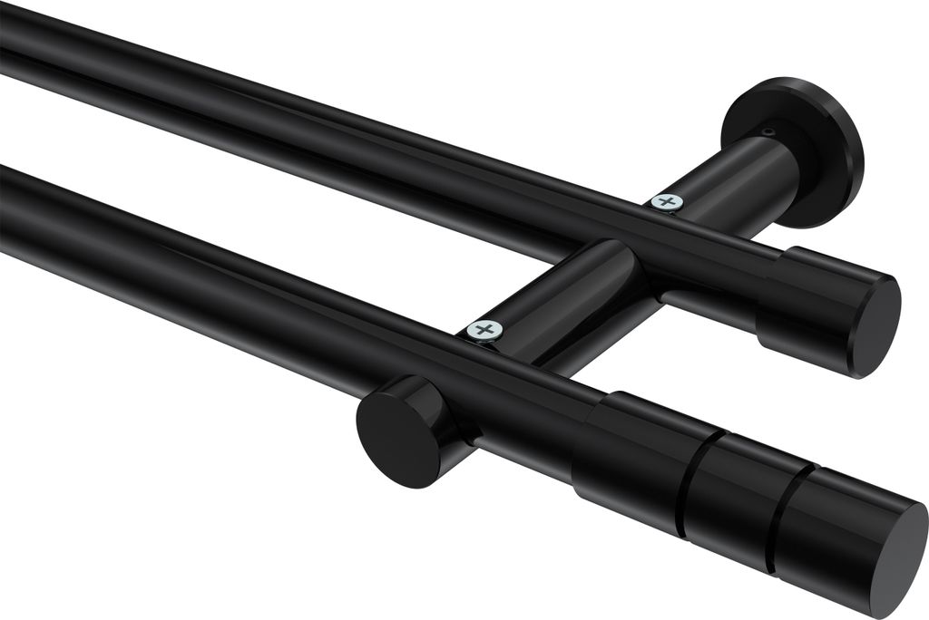 Interdeco Gardinenstange / Vorhangstange Schwarz, Typ Platon Elanto (Rillenzylinder) ohne Ringe, 20 mm Ø 2-läufig, 240 cm