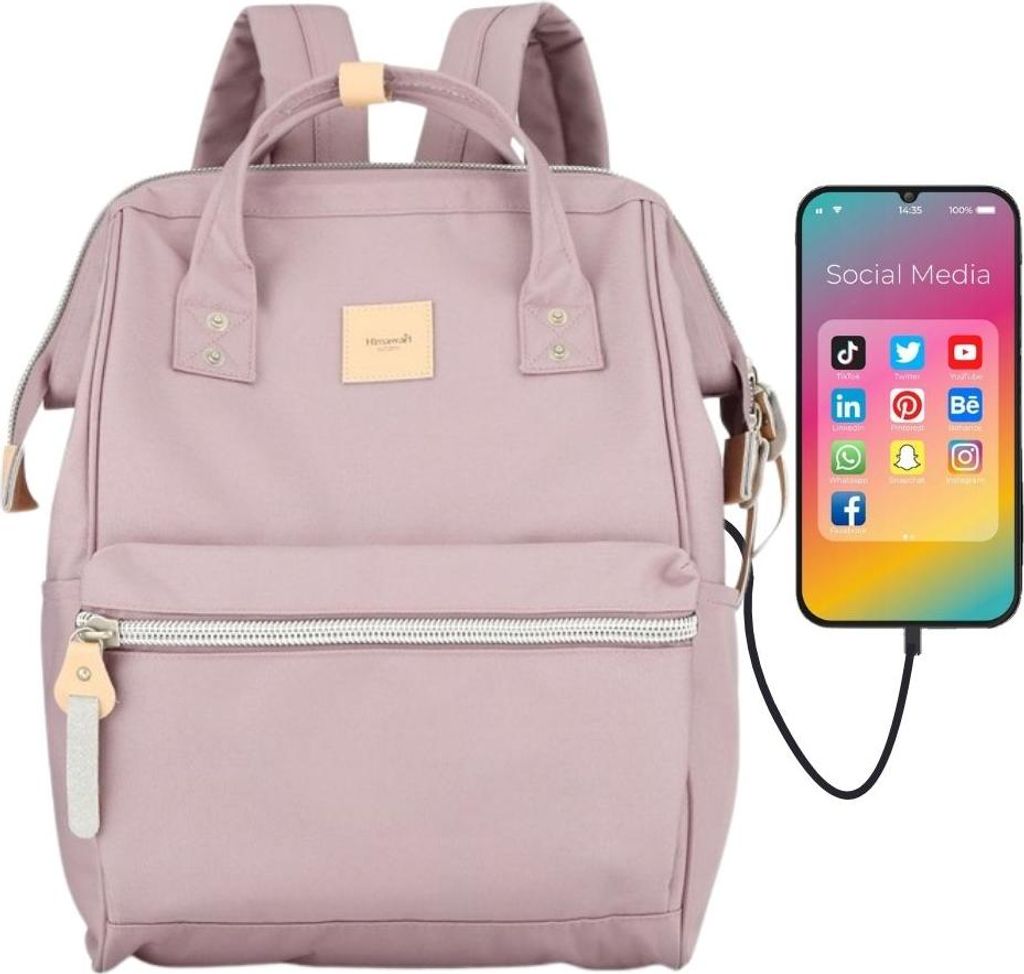 Himawari | Rosa Damen-Rucksack, mit Laptop-Fach und USB-Anschluss, Rosa, 27x40x17 cm