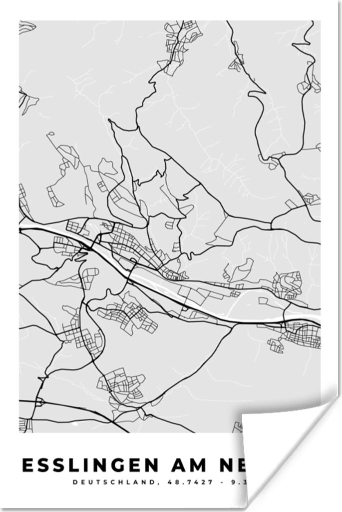 MuchoWow Poster Esslingen Am Heckar- Karte - Stadtplan - Deutschland 20x30 cm - Papierdruck