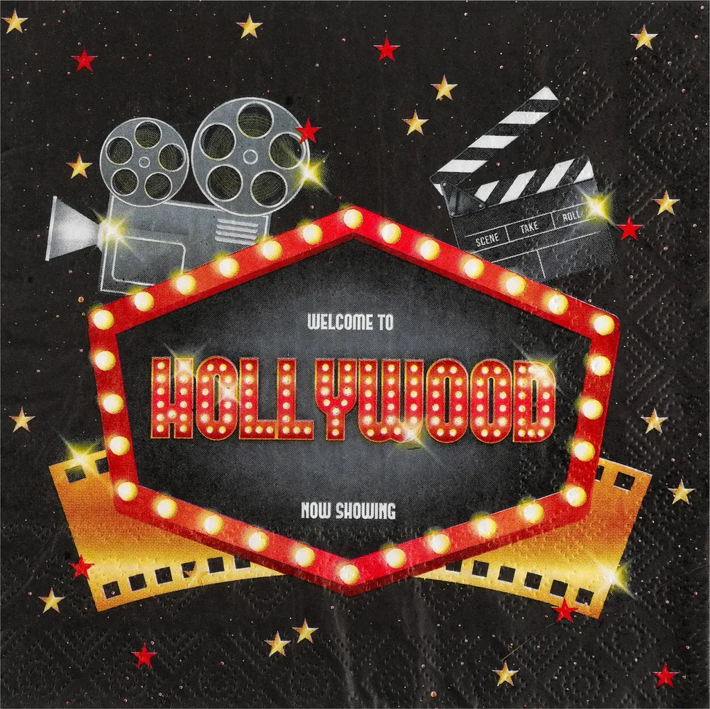 Serviettes en papier pour soirée cinéma Hollywood - 20 unités 33 cm