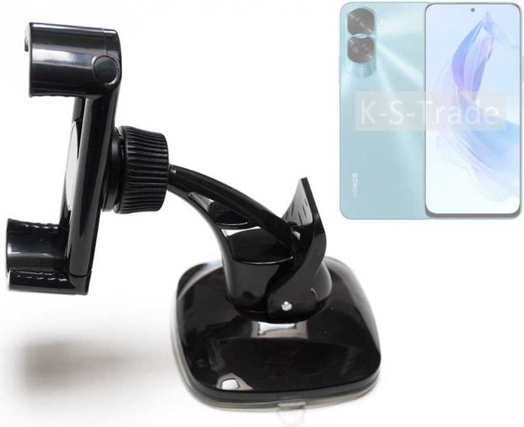K-S-Trade kompakte Handy-Halterung Windschutzscheibe kompatibel mit Honor 90 Lite Armaturenbrett schwarz Autohalterung KFZ Halter Scheiben-Halterung